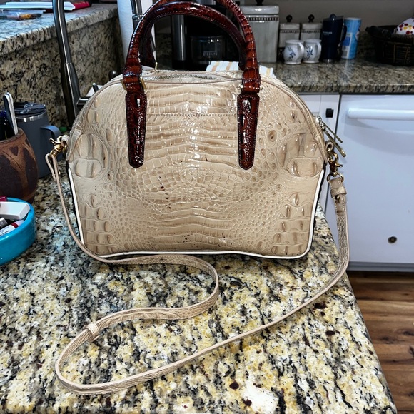 Brahmin Beige and Brown Croc-Embossed Satchel - Picture 2 of 6